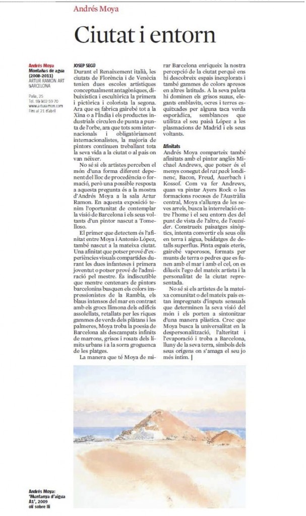 Artículo de Josep Segu aparecido en La Vanguardia el 4 de Abril de 2004. Andres Moya : Ciudad y Entorno